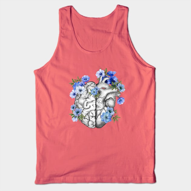 Right balance between head or brain and heart, Half heart and brain, blue anemones flowers anemoneus Tank Top by Collagedream